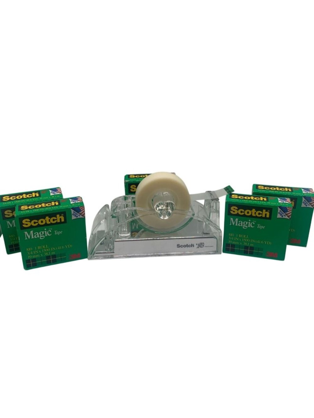 Scotch Magic Tape 6 Rolls With 45th Anniversary Dispenser 3/4" x 1500" Made In U